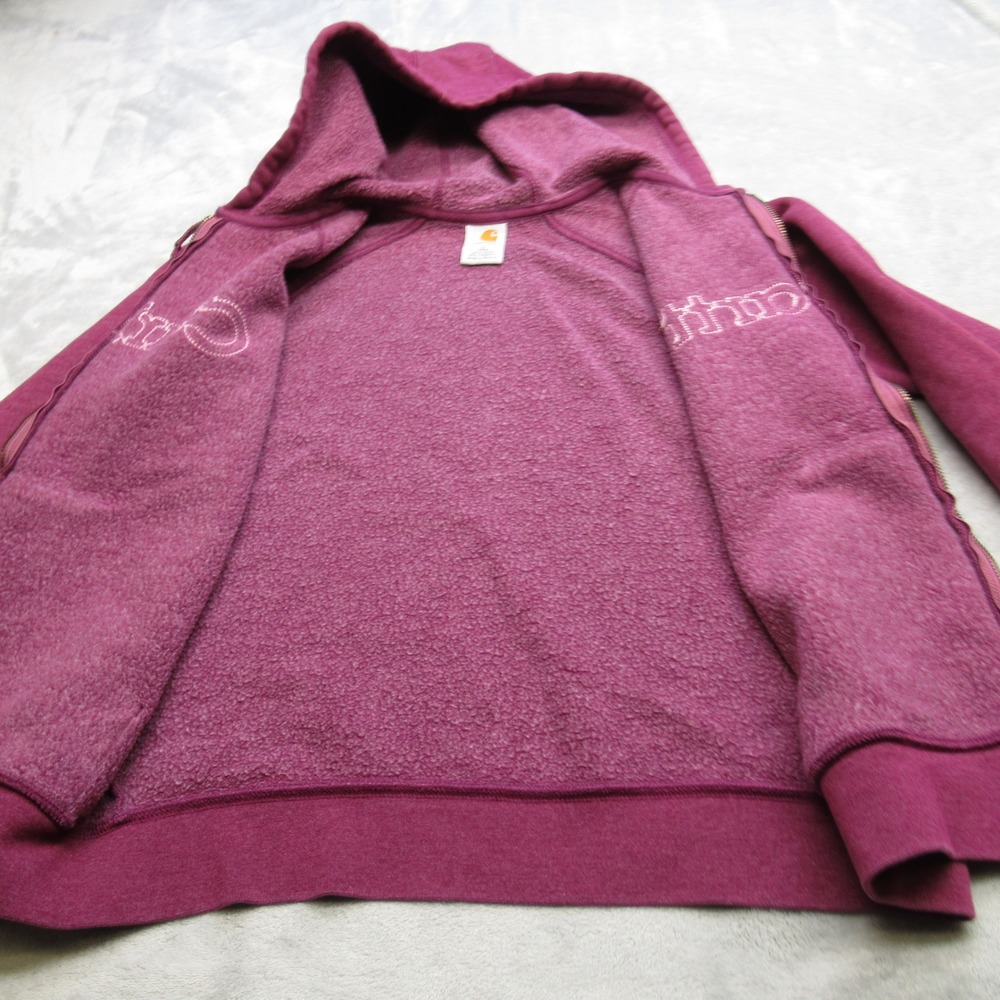 Carhartt Hoodie Womens Small Purple Pockets Raglan Full‎ Zip Fleece Sweatshirt - Picture 9 of 12